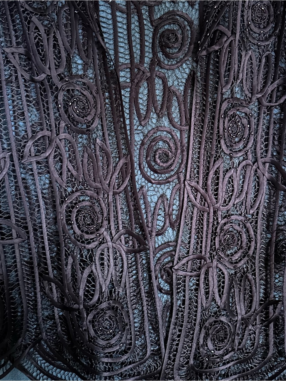 Soulmates Chocolate Brown Silk Hand Crocheted Embroidered Maxi Dress & Jacket 2X - Picture 13 of 16
